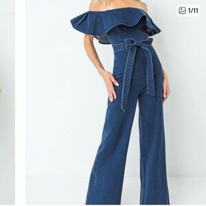 Jealous Tomato one shoulder ruffle Dark Blue Denim